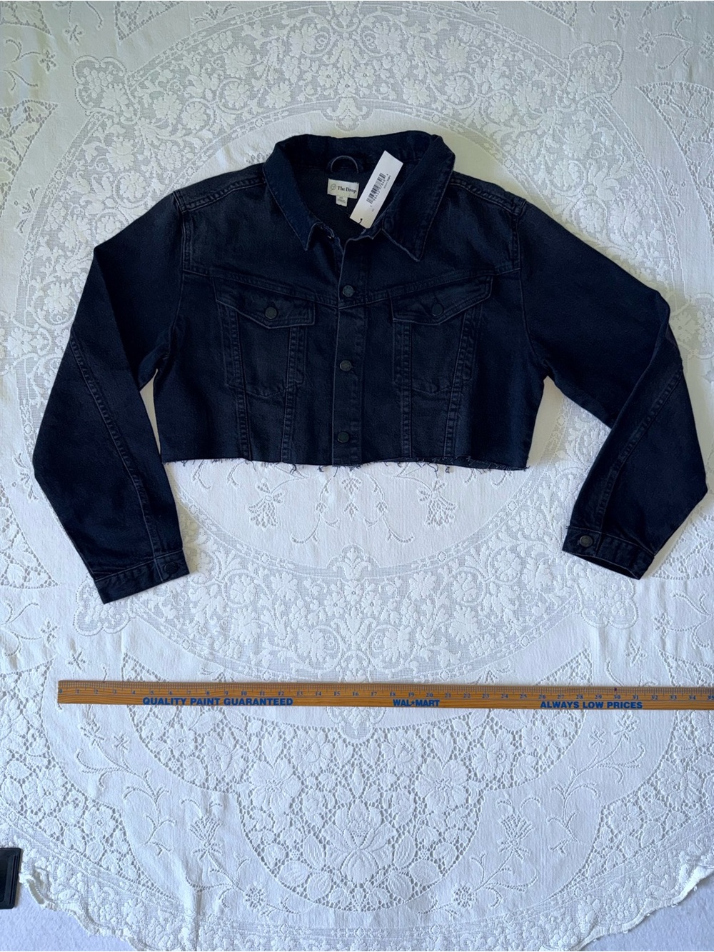 NWT The Drop Black Cropped Denim trucker Jacket Raw Hem XXL - Picture 2 of 7